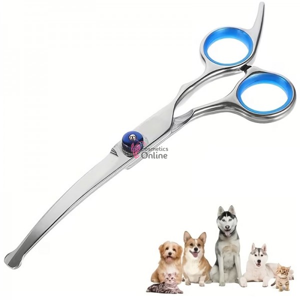 Foarfeca Dog&Cat Argintie curba de tuns cu cap rotund 6,0 uz Profesional PET005 + 5 Perechi manusi nitril